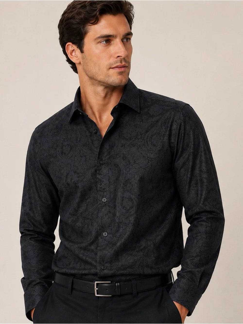 ✨🖤 NWT Banana Republic Paisley Jacquard Button Down Shirt Large Wool Blend 🖤✨